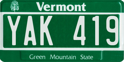 VT license plate YAK419