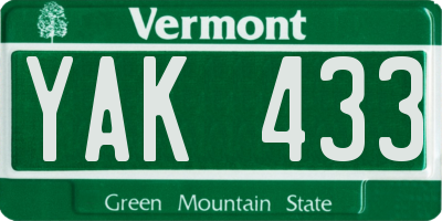 VT license plate YAK433