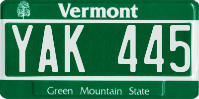 VT license plate YAK445