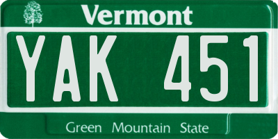 VT license plate YAK451
