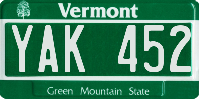 VT license plate YAK452