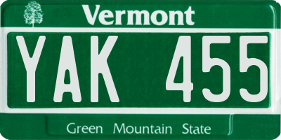 VT license plate YAK455