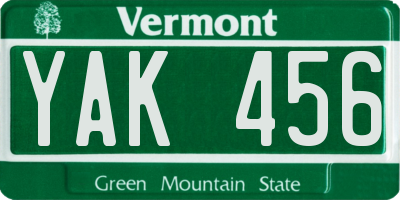 VT license plate YAK456