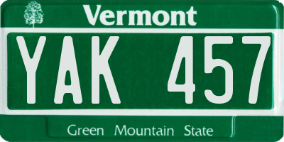 VT license plate YAK457