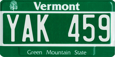 VT license plate YAK459