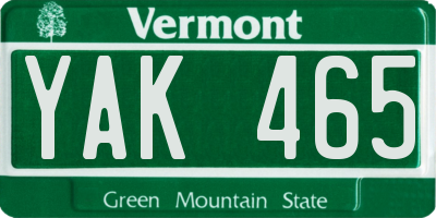 VT license plate YAK465