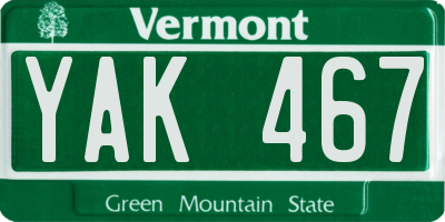 VT license plate YAK467