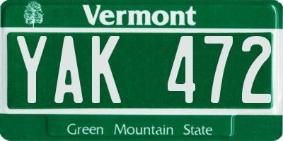 VT license plate YAK472