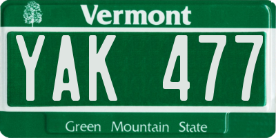 VT license plate YAK477
