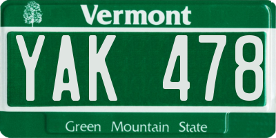 VT license plate YAK478