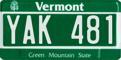 VT license plate YAK481