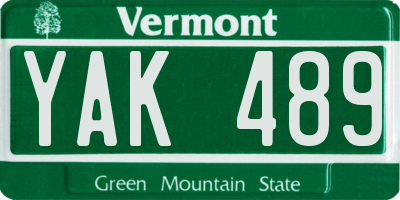 VT license plate YAK489