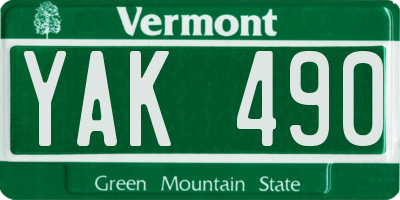 VT license plate YAK490
