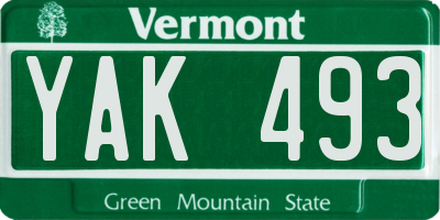 VT license plate YAK493