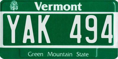 VT license plate YAK494