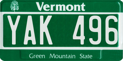 VT license plate YAK496