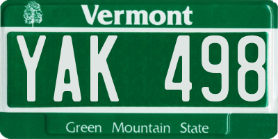VT license plate YAK498