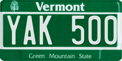 VT license plate YAK500