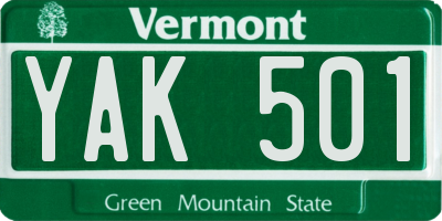 VT license plate YAK501