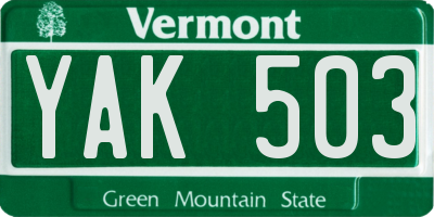 VT license plate YAK503