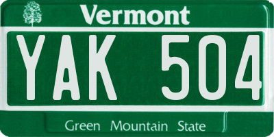 VT license plate YAK504