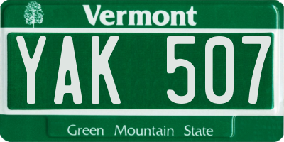 VT license plate YAK507