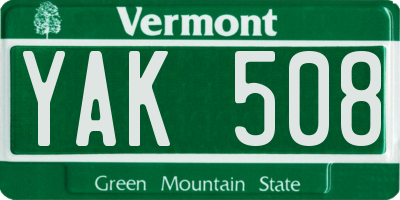 VT license plate YAK508