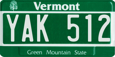 VT license plate YAK512