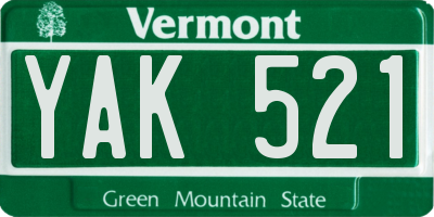 VT license plate YAK521