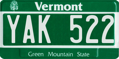 VT license plate YAK522