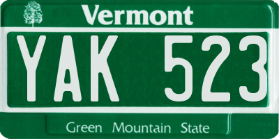 VT license plate YAK523