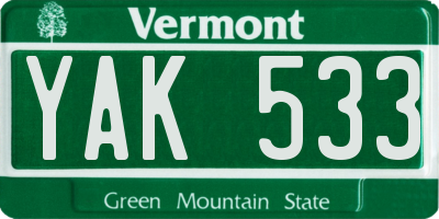 VT license plate YAK533