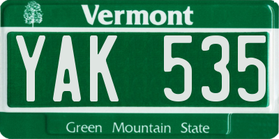 VT license plate YAK535