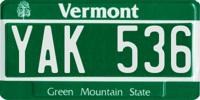 VT license plate YAK536