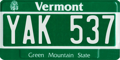 VT license plate YAK537