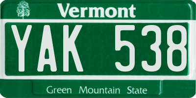 VT license plate YAK538
