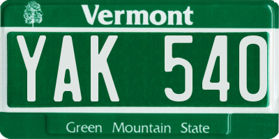 VT license plate YAK540