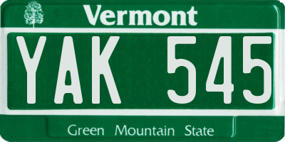 VT license plate YAK545