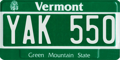 VT license plate YAK550