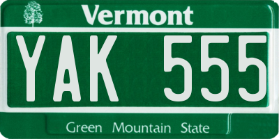 VT license plate YAK555