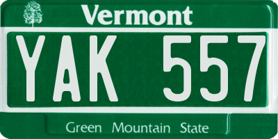 VT license plate YAK557