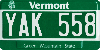 VT license plate YAK558