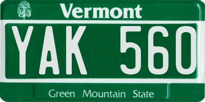 VT license plate YAK560