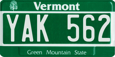 VT license plate YAK562