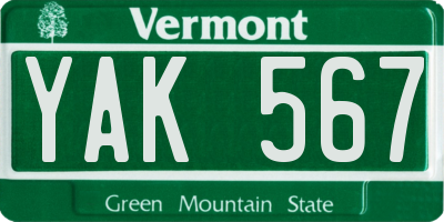 VT license plate YAK567
