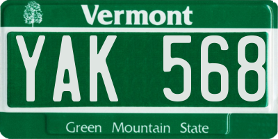 VT license plate YAK568