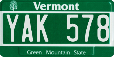 VT license plate YAK578