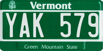 VT license plate YAK579