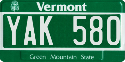 VT license plate YAK580