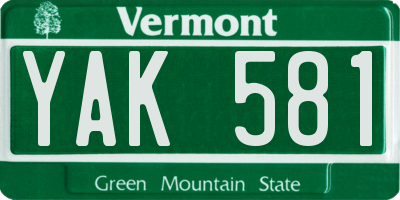 VT license plate YAK581